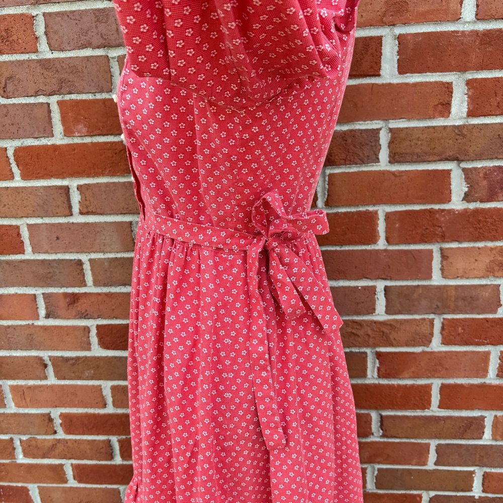 Vintage Candi Jones California Red Floral Print Long Sleeve Dress Ruffles Lace - Picture 6 of 9